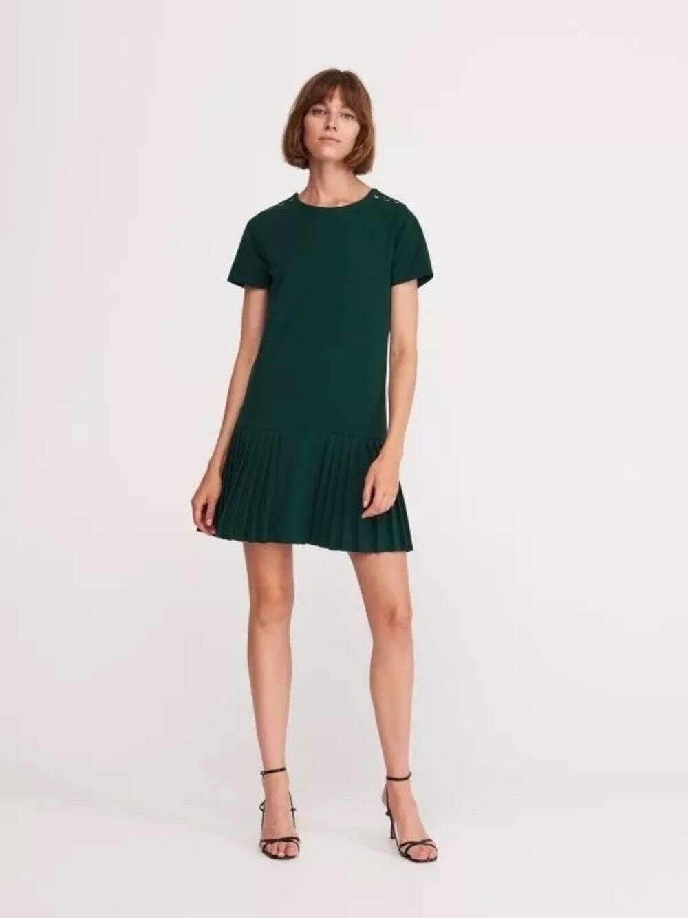 Zara Pleated Detail Short Sleeve Shift Dress Size XS Green